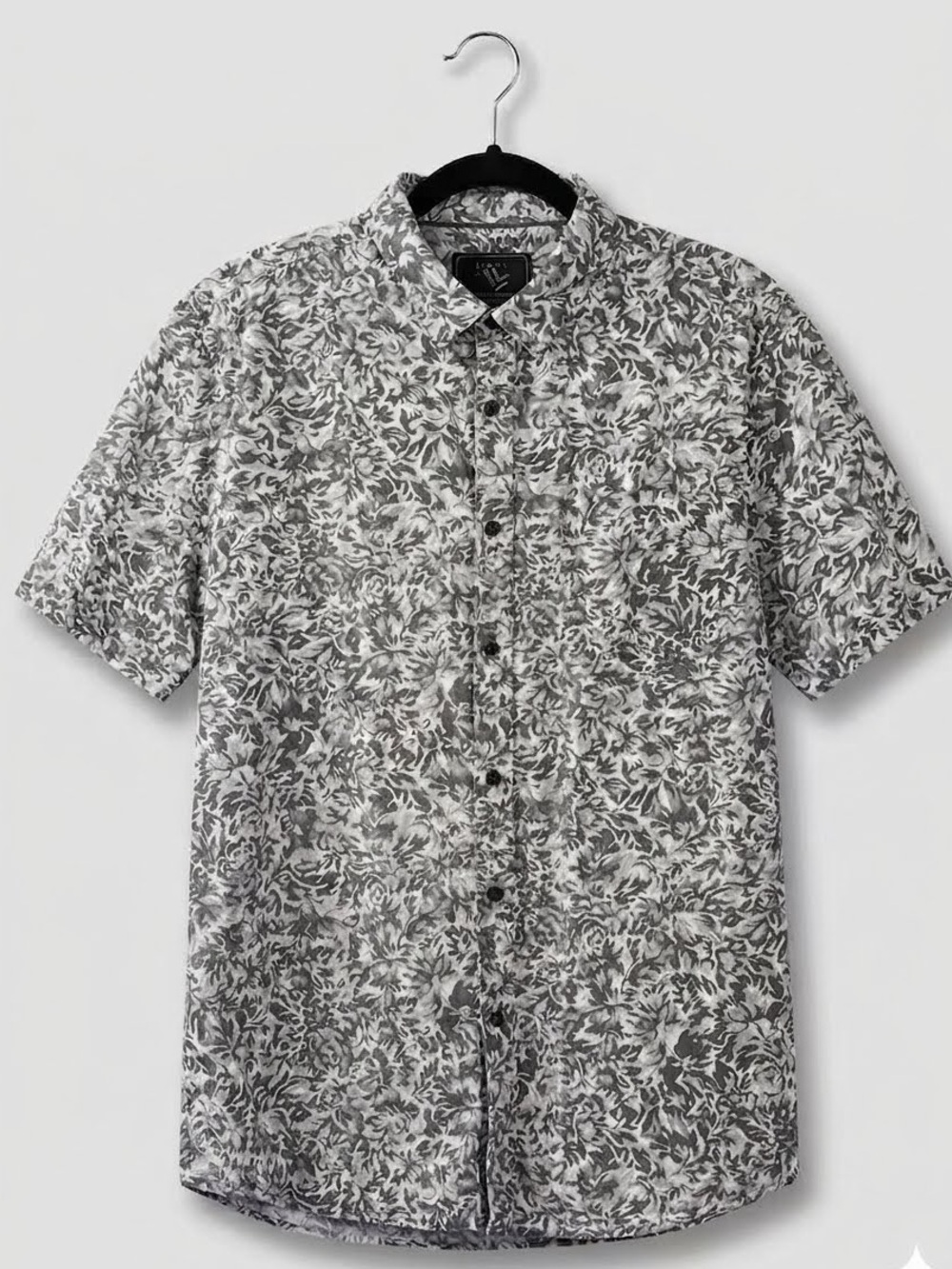 21 Men Monochrome Floral Abstract Short Sleeve Button Up Shirt - Size XL